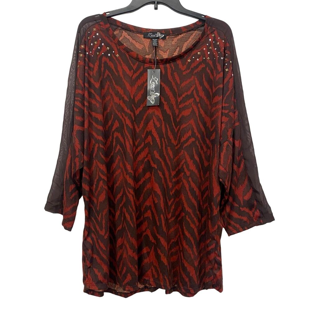 Lena Womens Black Red Zebra Print ¾ Sleeve Blouse Sz 22/24 Witchy Dark Feminine